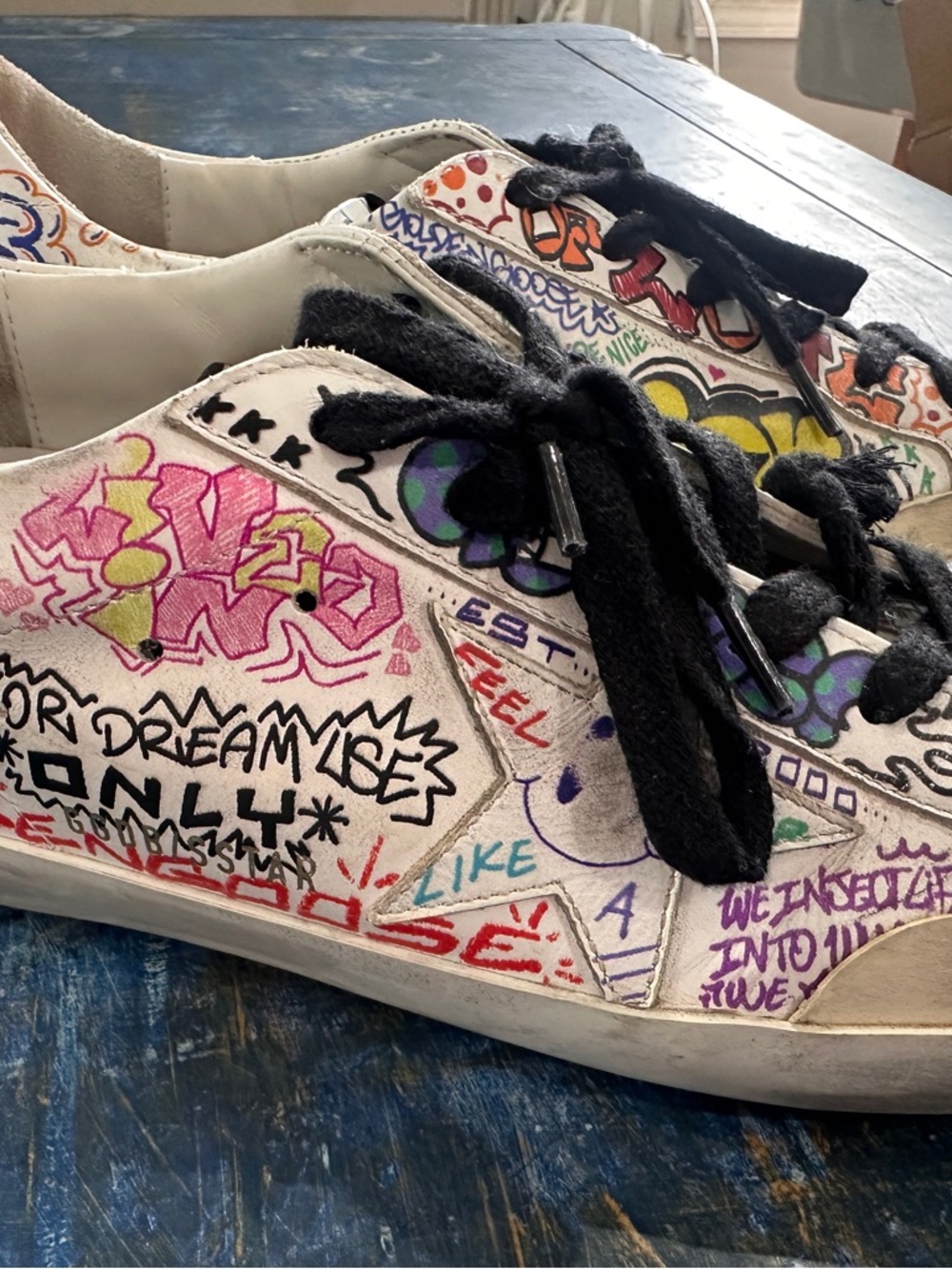 Golden Goose Graffiti Lace-Up Sneakers - Black Laces VGUC slight creasing - Picture 3 of 14